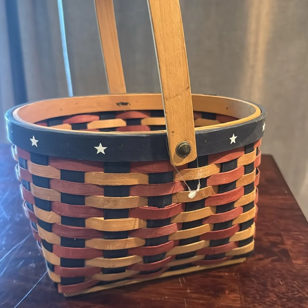 Patriotic Star flag Woven Basket with‎ Handle